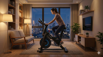 Wenoker JC318, vélo d'appartement silencieux idéal pour la vie en appartement, doté d'un système de résistance magnétique silencieux, dans un salon moderne et compact