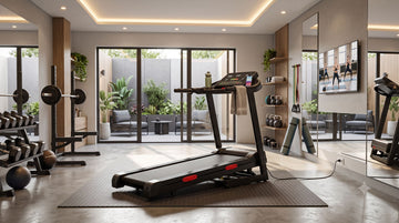 Tapis de course pliable Wenoker X-T421 avec inclinaison automatique dans une salle de sport à domicile moderne.
