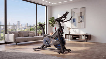 Vélo d'appartement professionnel Wenoker JC318 dans une salle de sport à domicile moderne, pour des séances de spinning efficaces.