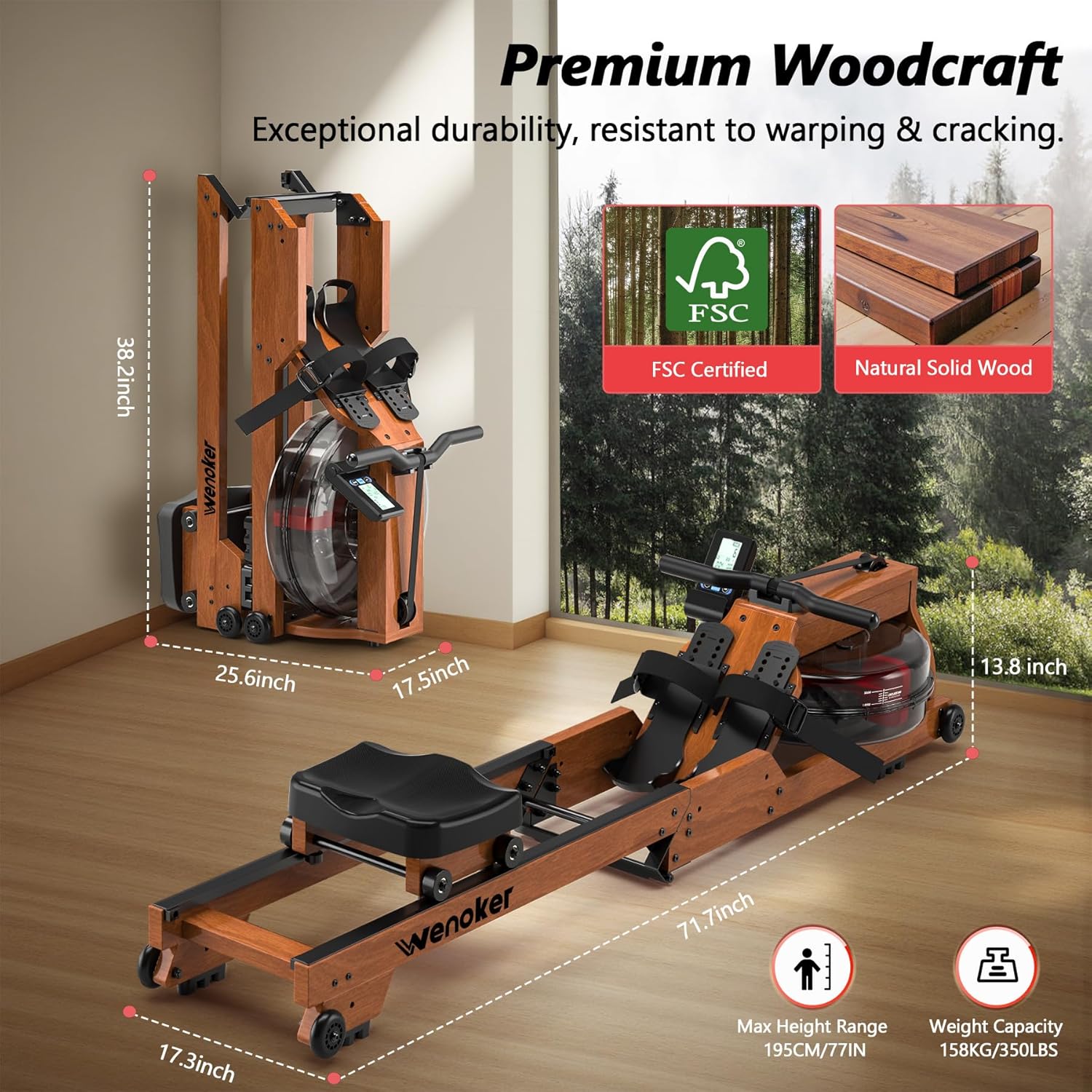 Wenoker RW623-50 rameur à eau en bois