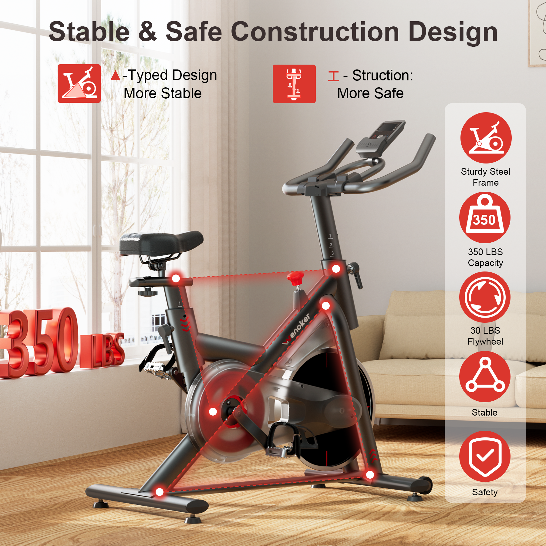 Wenoker vélo magnétique JC318（Rouge）