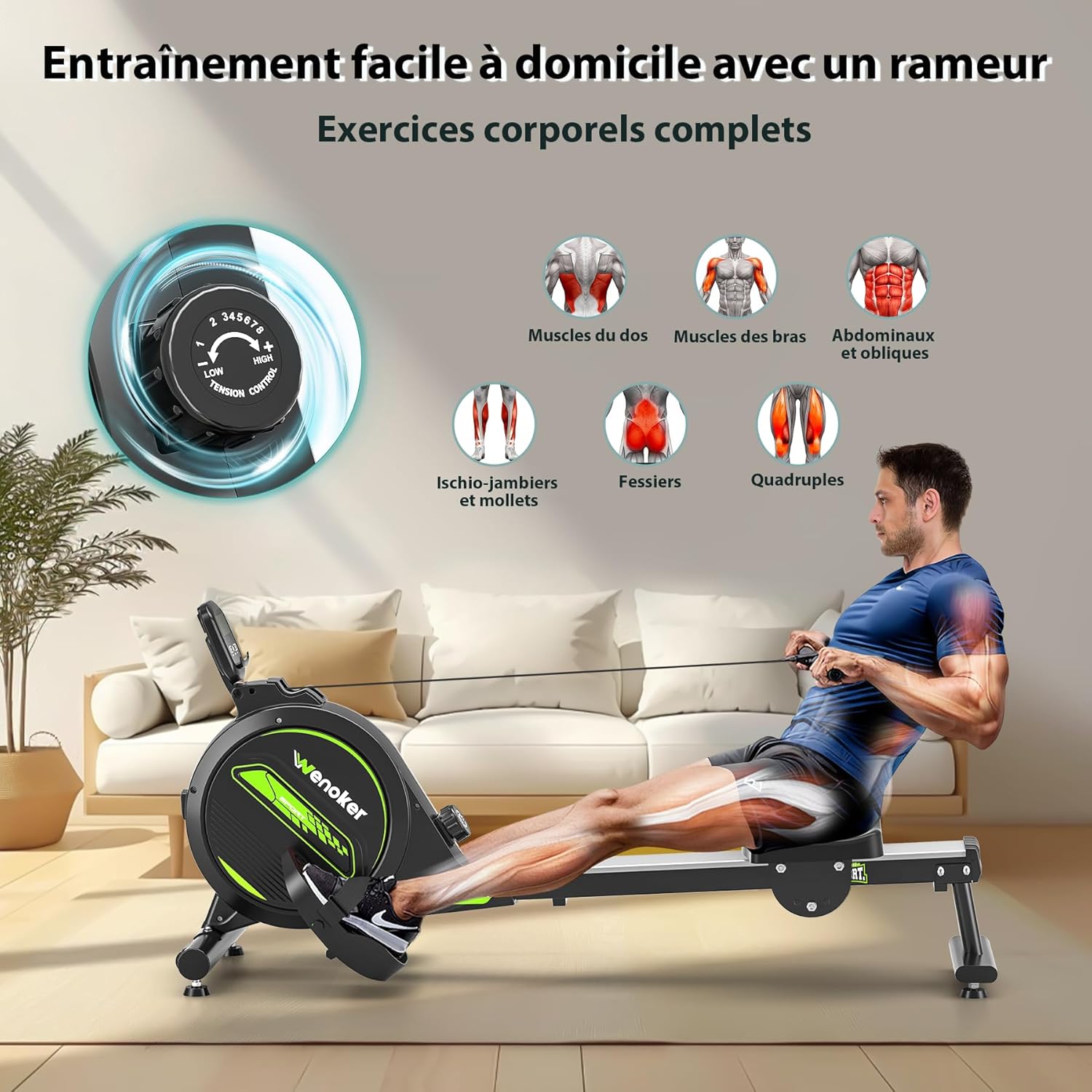 Wenoker rameur magnétique H300 (Rouge)