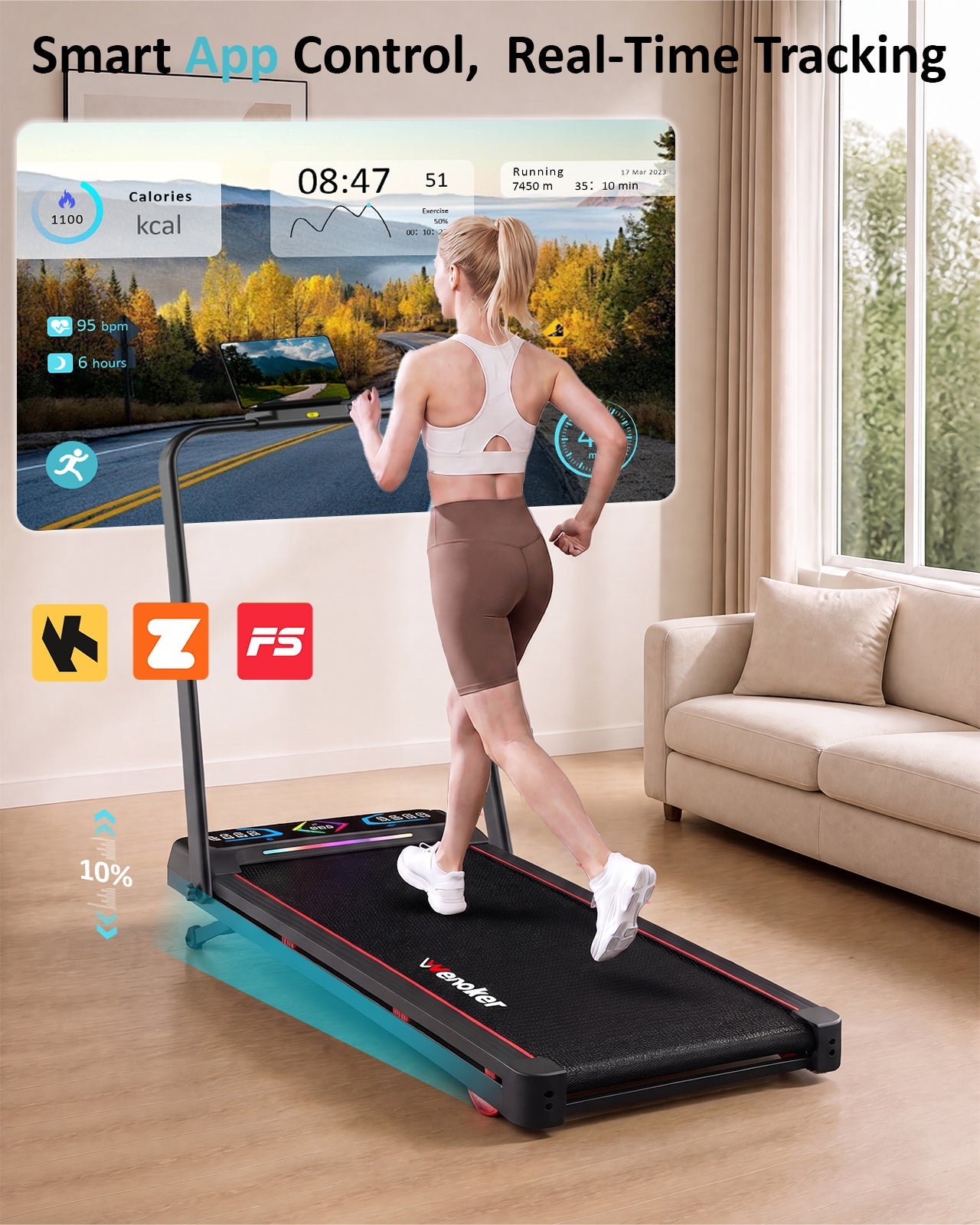 Wenoker A9 Tapis de marche pliable avec inclinaison et main courante