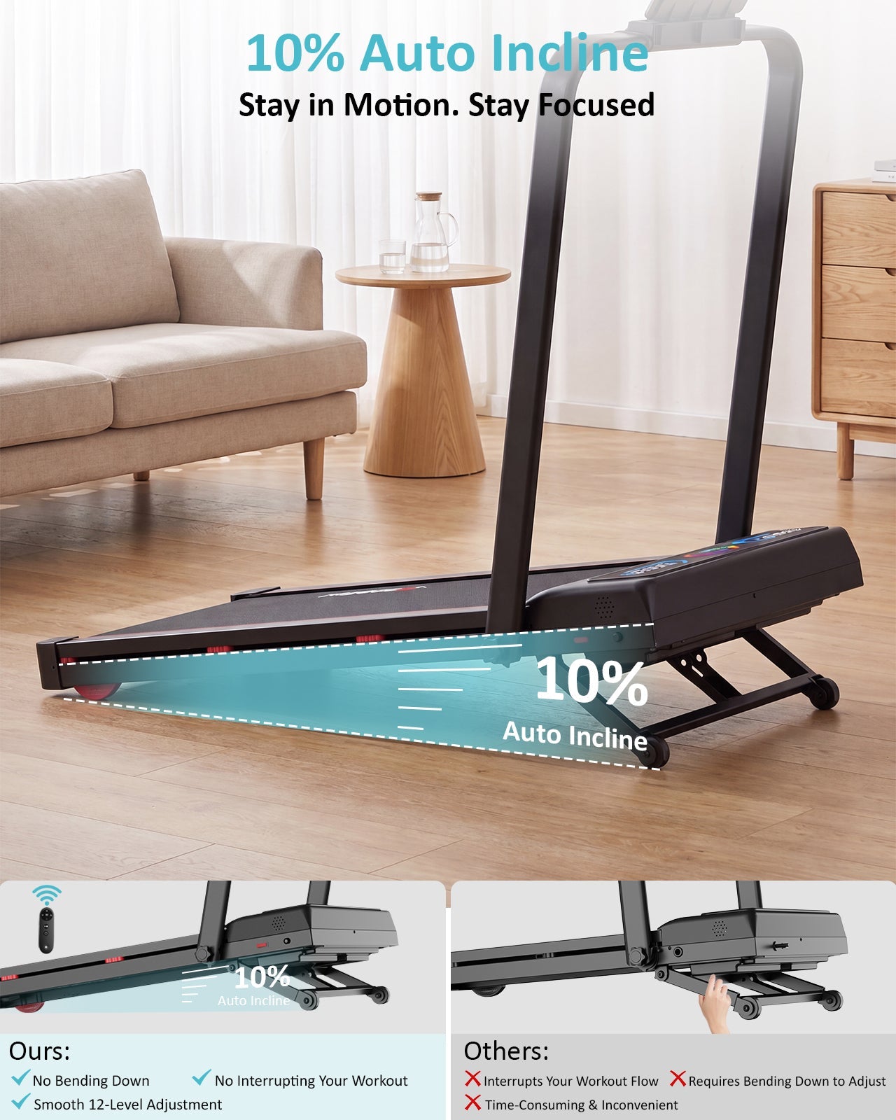 Wenoker A9 Tapis de marche pliable avec inclinaison et main courante